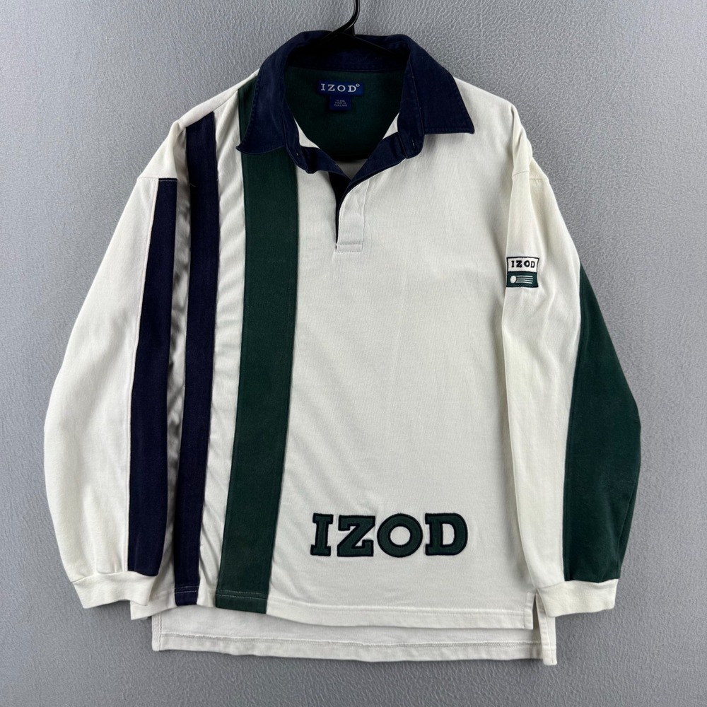 Vintage Izod Rugby Shirt Mens Youth XL (Fits Mens Small) White Cotton Polo Y2K